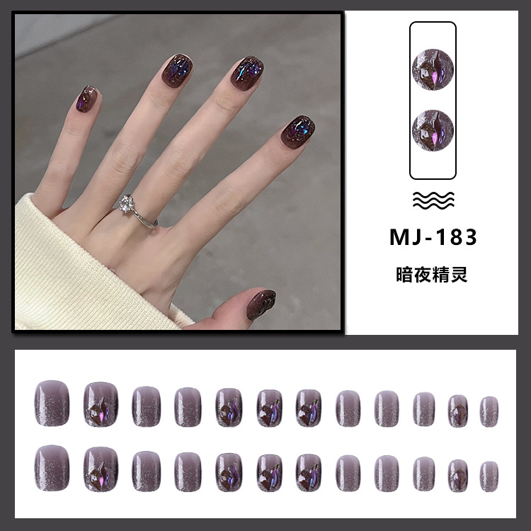 Detachable short Dark Night Elf wearable nail art cool Black diamond false nail art finished product 24 pieces Application Scenario