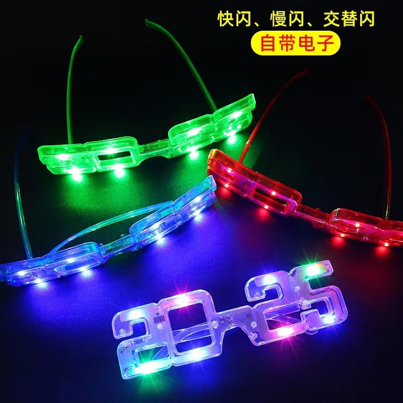跨境2025数字LED发光眼镜圣诞新年发光头箍闪光酒吧派对玩具批发