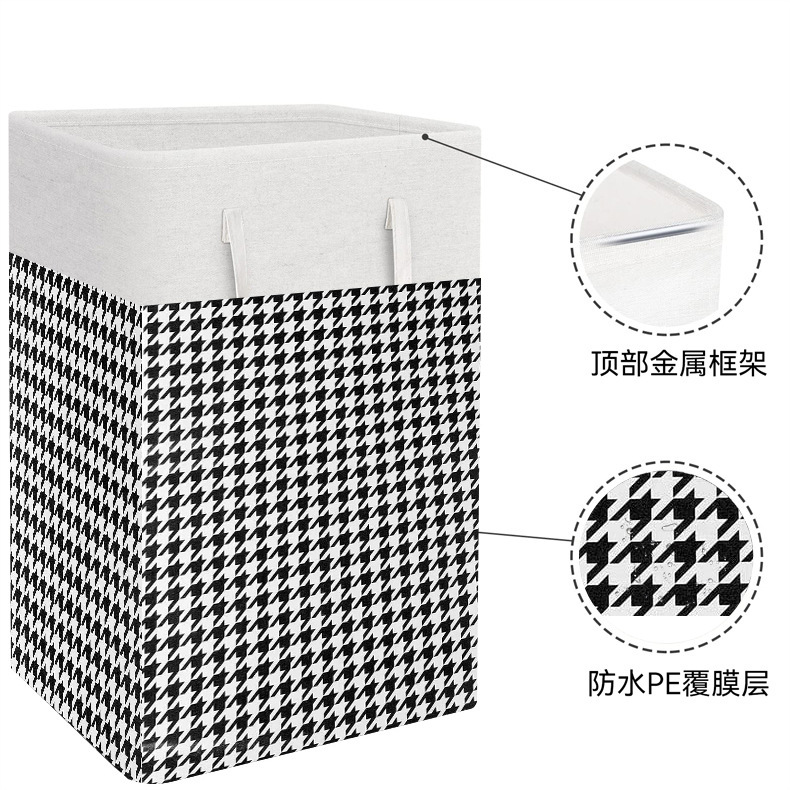 Thousand-bird checkered fabric laundry basket, foldable large waterproof laundry basket, household organization and storage laundry basket wholesale details Picture