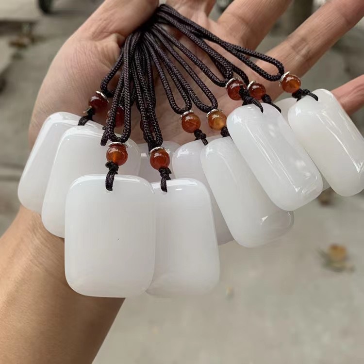A fresh and clean white jade pendant with a peace pendant, a live-streaming ranking gift style necklace, and a street stall sales accessory pic 3