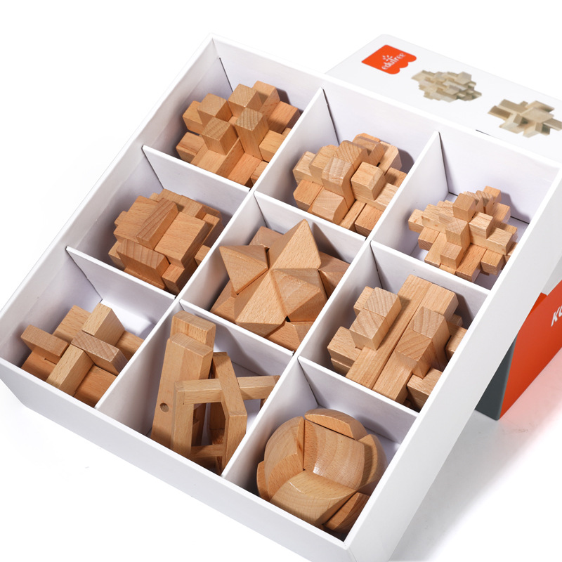 Children wooden Kong Ming lock Luban lock toy set gift box with adult fun hands-on brain intelligence development Item Picture