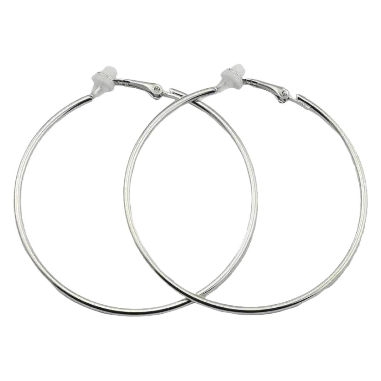 Ning Yizhuo's same style silver 5cm large ear ring earrings without ear piercings, large circle round face earrings Item Picture