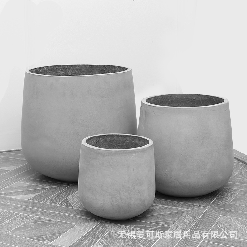 圆形水泥花盆大口径酒杯绿植盆栽简约北欧风阳台客厅镁泥花盆