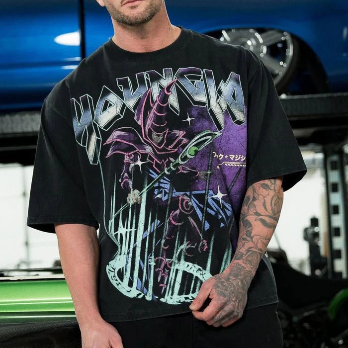 YOUNGLA men's oversized digital direct Print Summer Fitness and sportswear Casual T-shirt Specification image