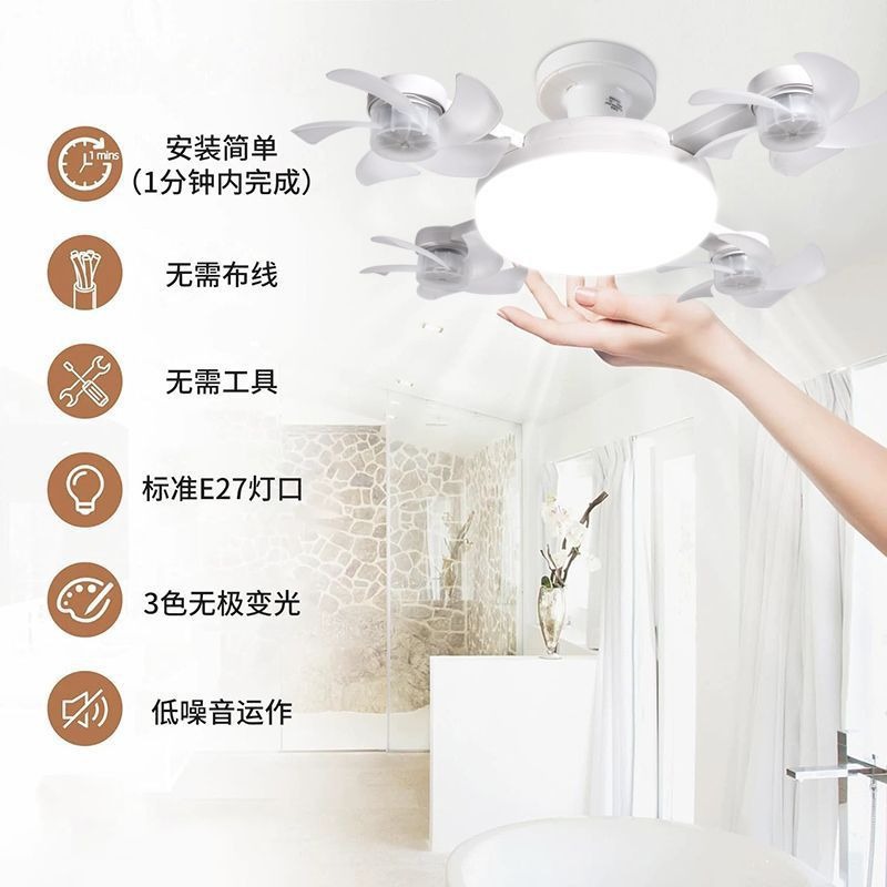 New cross-border drone fan light, small E27 screw-top ceiling-mounted electric fan light for bedroom, dining room, dormitory and home use details Picture