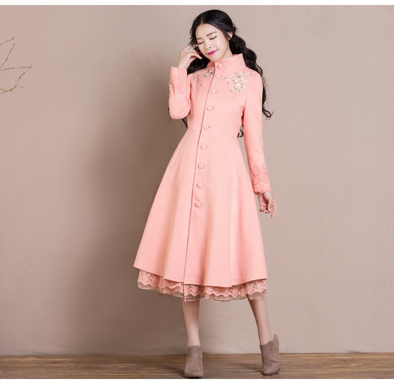 New women's embroidered woolen coat, mid-length, fitted and retro woolen overcoat, Yu Ying details Picture