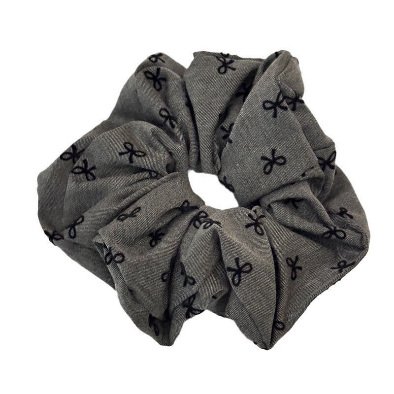 Grey, grey-toned bow, square large intestine hair band, women's hair tie, high-end look, ponytail, bun hair tie, hair accessory Item Picture