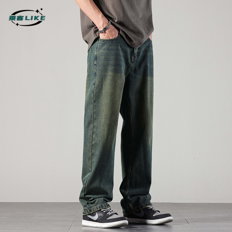 American street retro men's jeans, high-end straight-leg jeans, men's simple and loose denim long pants Specification image
