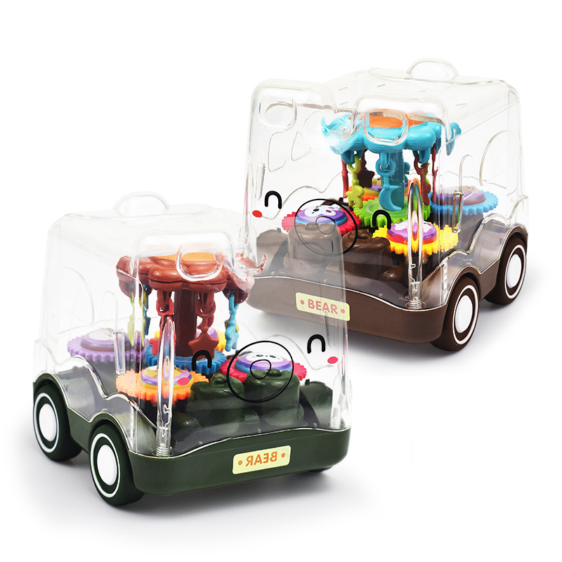 儿童透明卡通逗萌齿轮小车双向惯性滑行玩具车 360°旋转耐摔礼品详情图4
