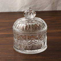 欧式加厚透明玻璃皇冠储物罐圆形方糖缸婚床用糖果盅茶叶干果缸子
