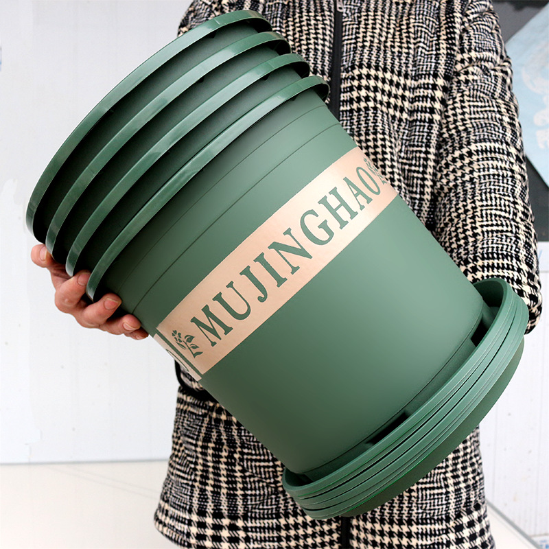 新款加厚加仑花盆塑料树脂月季室外基地用盆厂家直销批发印花透气