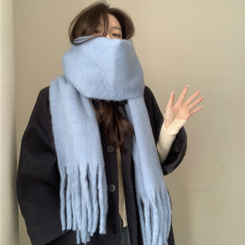Solid-color mohair scarf for girls, 2023 autumn/winter new Korean style, versatile student faux cashmere warm shawl scarf Application Scenario