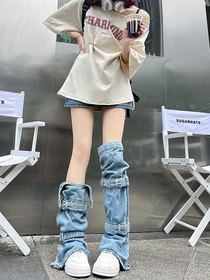 Niche design denim pant leg cover ins celebrity Spice Girl Japanese subculture sweet cool personality binding pile pile sock