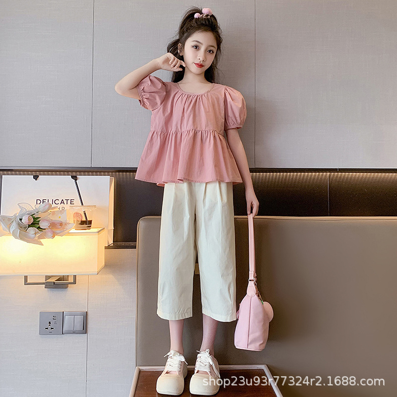 女童套装夏款洋气薄款2024新款儿童装韩版夏装时髦网红短袖两件套