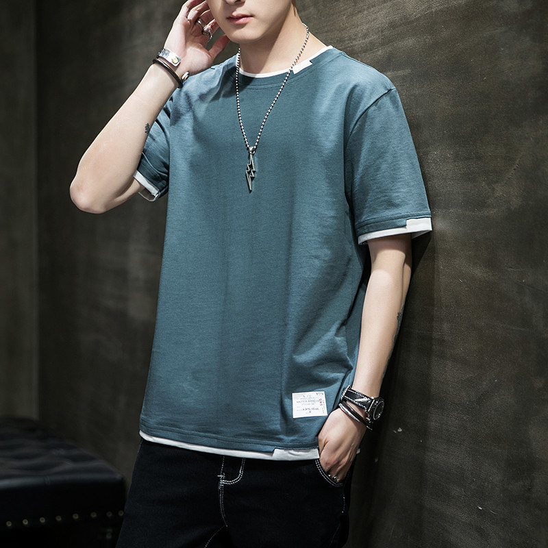 Men's T-shirts, new summer pure cotton clothing, youth half-sleeved shirts, men's round-neck tops, short sleeves, men's fashion details Picture