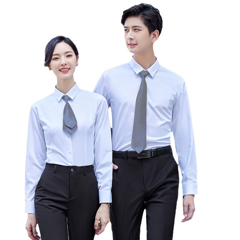 Business professional men's short-sleeved shirt, figure-hugging non-ironing shirt, men's white-collar formal work uniform, men's and women's same style embroidered logo Item Picture