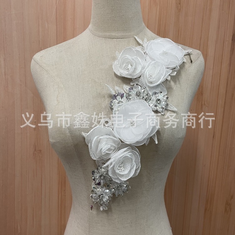 Wholesale novia hecho a mano chiffon flor tridimensional flores apliques accesorios Specification image