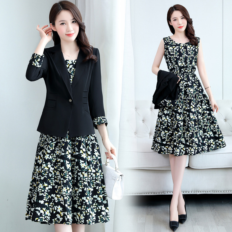2022 New Autumn Suit Early Spring Floral Chiffon Gentle Dress Women's Dress Summer Two-Piece Set Spring And Autumn Application Scenario