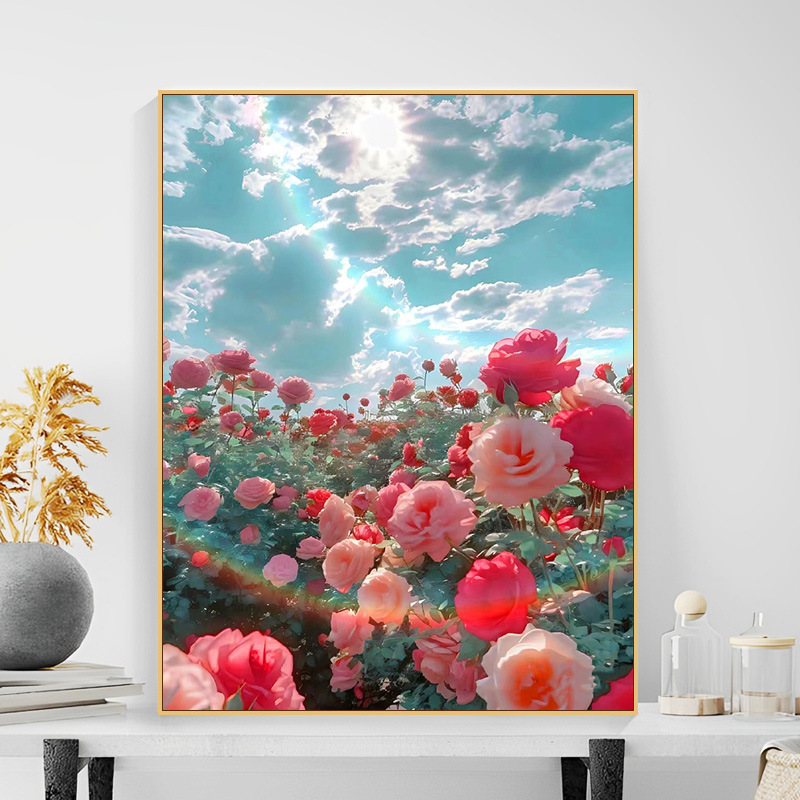 厂家直供【子艺】diy数字油画北欧玫瑰花风景客厅轻奢装饰油画