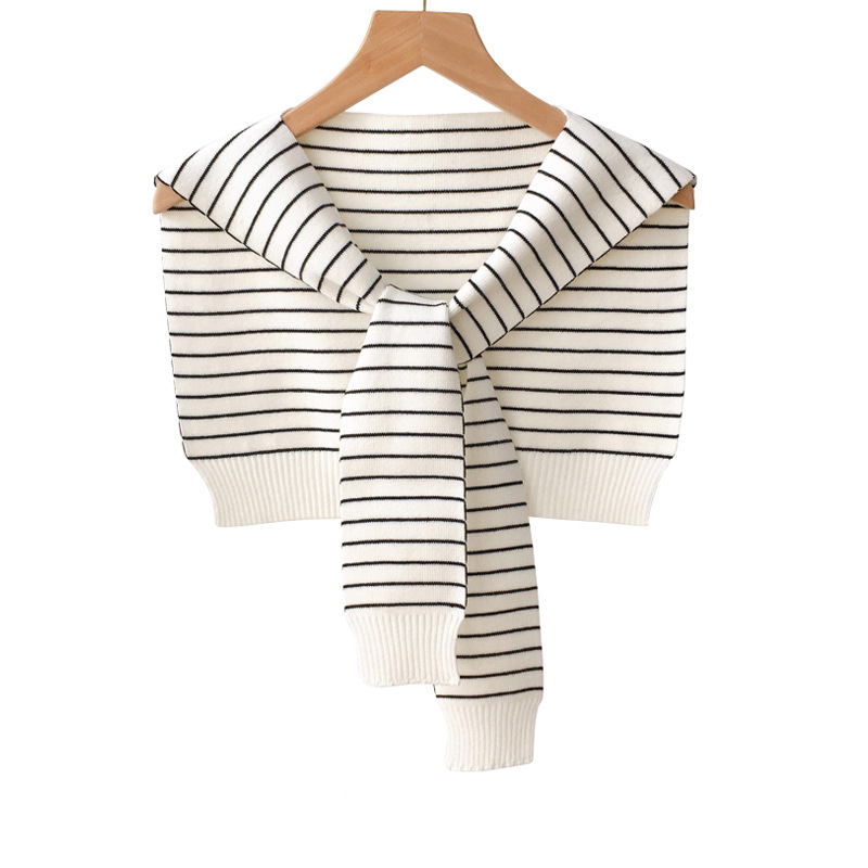 Striped Wool Outside With Shawl Women's Winter Dual Purpose Scarf Knitted Shoulder Korean Version Of The New Spring And Autumn Solid Color False Collar Thin