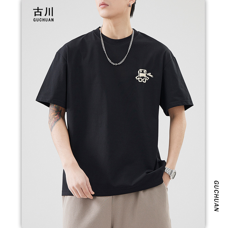 男装|夏季薄款冰丝短袖简约卡通印花情侣款圆领半袖打底衫男