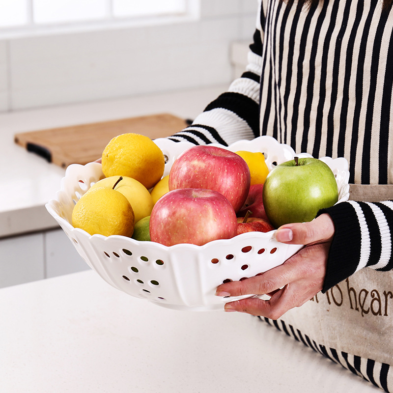 创意仿瓷水果篮客厅茶几塑料干果盘家用糖果蓝镂空沥水篮零食盘