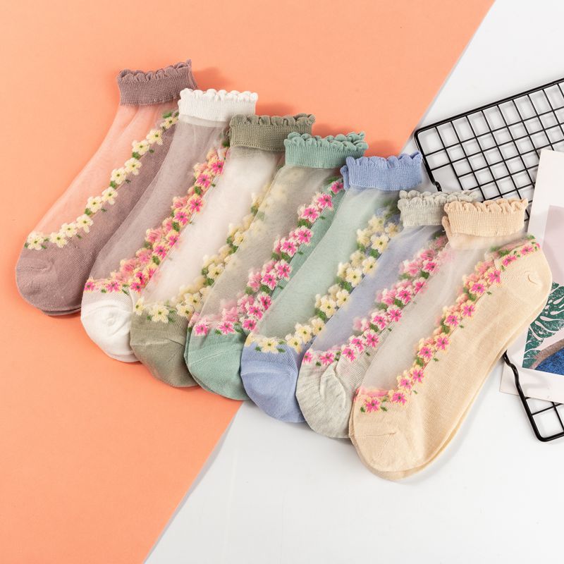 Socks women's socks stockings manufacturers direct sales of a female hair thin card stockings spring and summer glass silk lace crystal ship socks cotton socks breathable sweat absorption socks wholesale details Picture