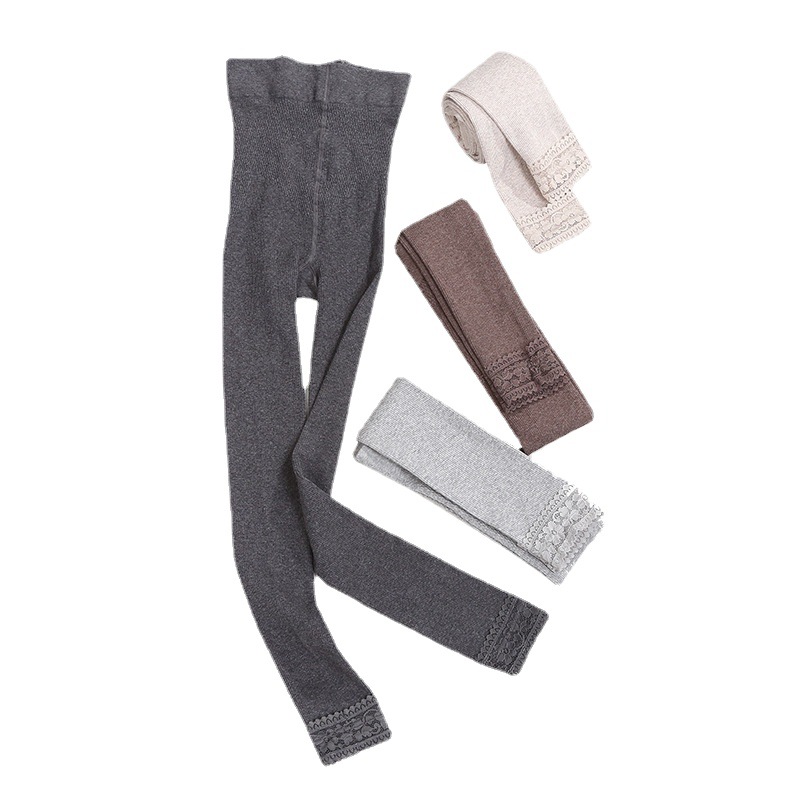 Spring And Autumn New Lace Lace Leggings Korean Version Of Knitted Vertical Stripe Nine-Point Pants Micro-Pressure Slimming Pantyhose Item Picture