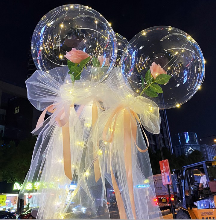 New internet-famous rose, illuminated popball, glowing bouquet, balloon, night market, street stall, romantic Valentine's Day photo shoot details Picture