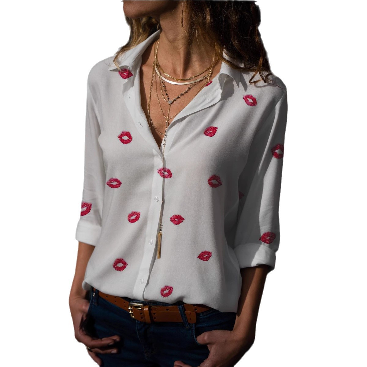 Summer 2024 export European and American casual fashion women's cardigan tops, digital printed women's long-sleeved shirts for women Item Picture