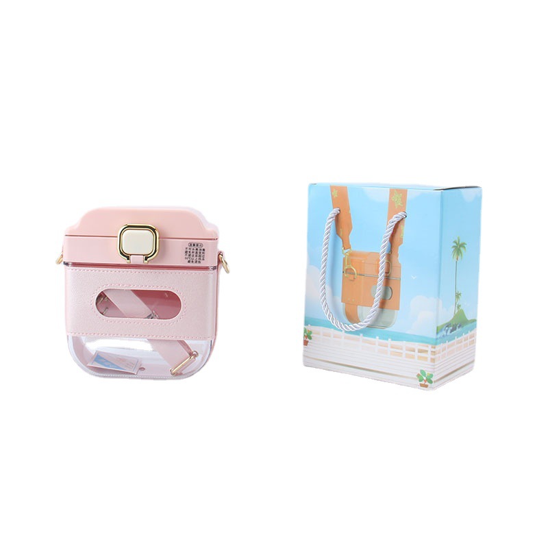 Fashion New Small Fresh Ins Wind Plastic Water Cup Men's And Women's Children Fashion Square Straw Water Cup With Sling Bullets Item Picture