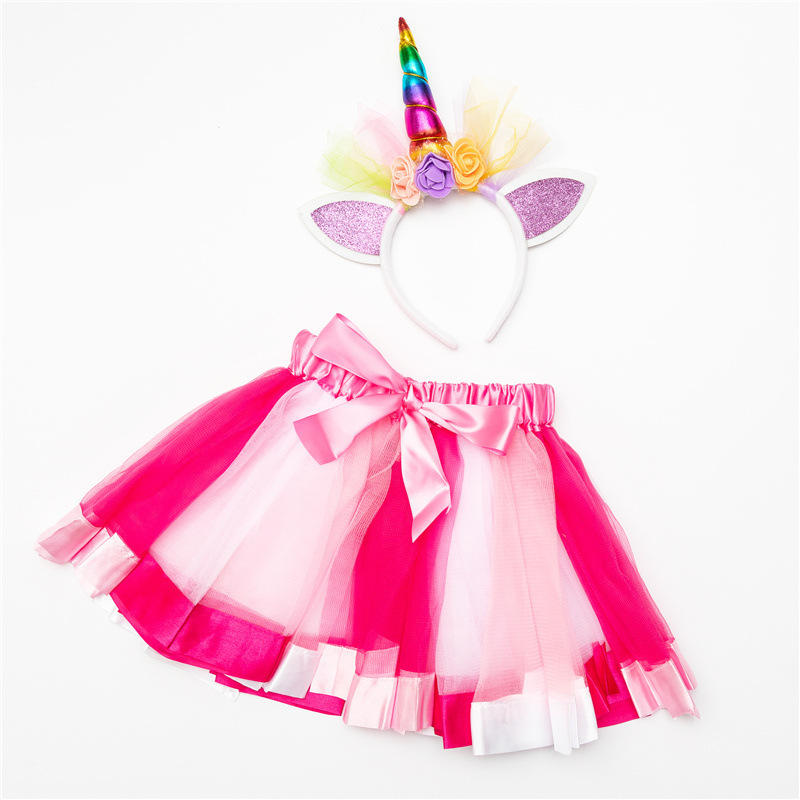 Gauze rainbow pommel dress Children's tutu Princess dress with headband set baby dress Application Scenario