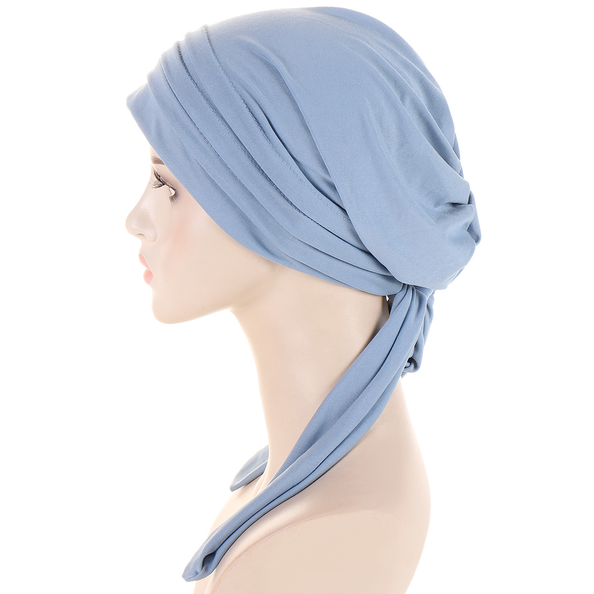 Amazon's New Solid Color Crystal Hemp Four Stripes Long Tail Headscarf Hat Aliexpress Chemo Hat Women's Hat Item Picture