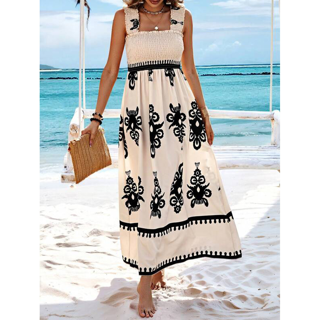 The new cross-border SHEINVCAY women's vacation-style printed front cross mid-length dress for 2024 Specification drawing
