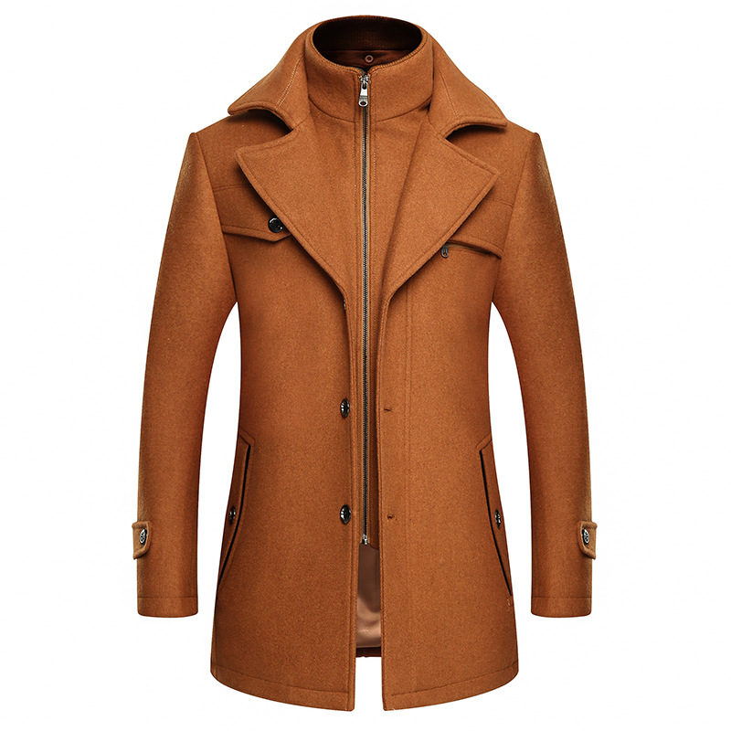 Cross-border al por mayor otoño-invierno nuevo doble cuello abrigo de lana hombre engrosado talla grande trench hombre abrigo de lana hombre