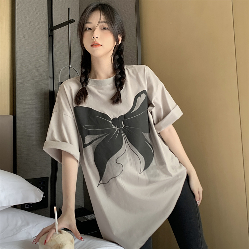 宽松显瘦圆领短袖t恤女装夏季新款设计感小众韩版时尚印花上衣866