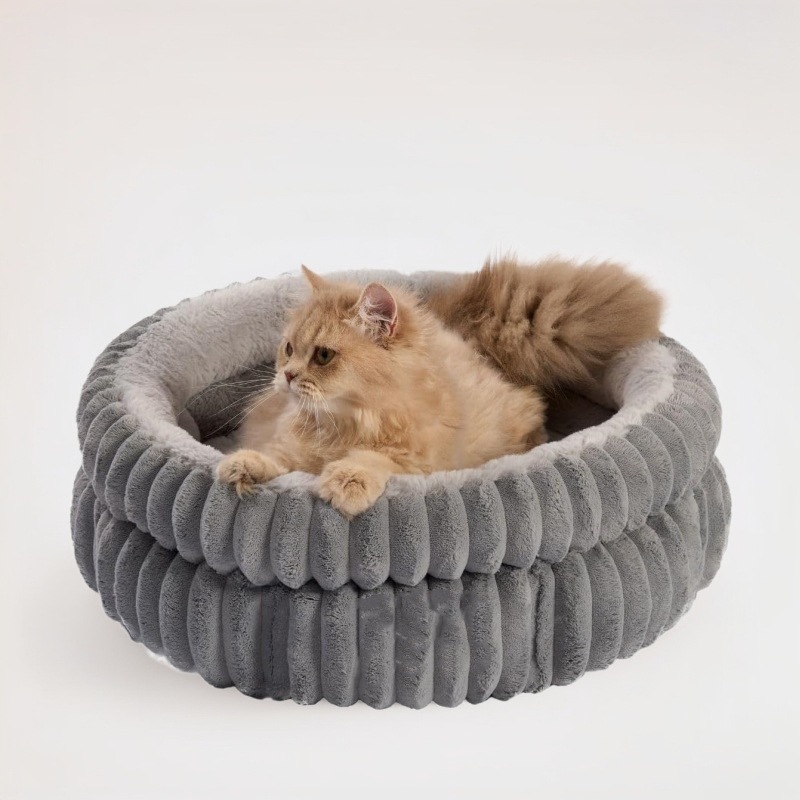 Cross-border best-selling new pet bed, warm cat bed and dog bed, round thickened warm straight striped cat and dog pet bed