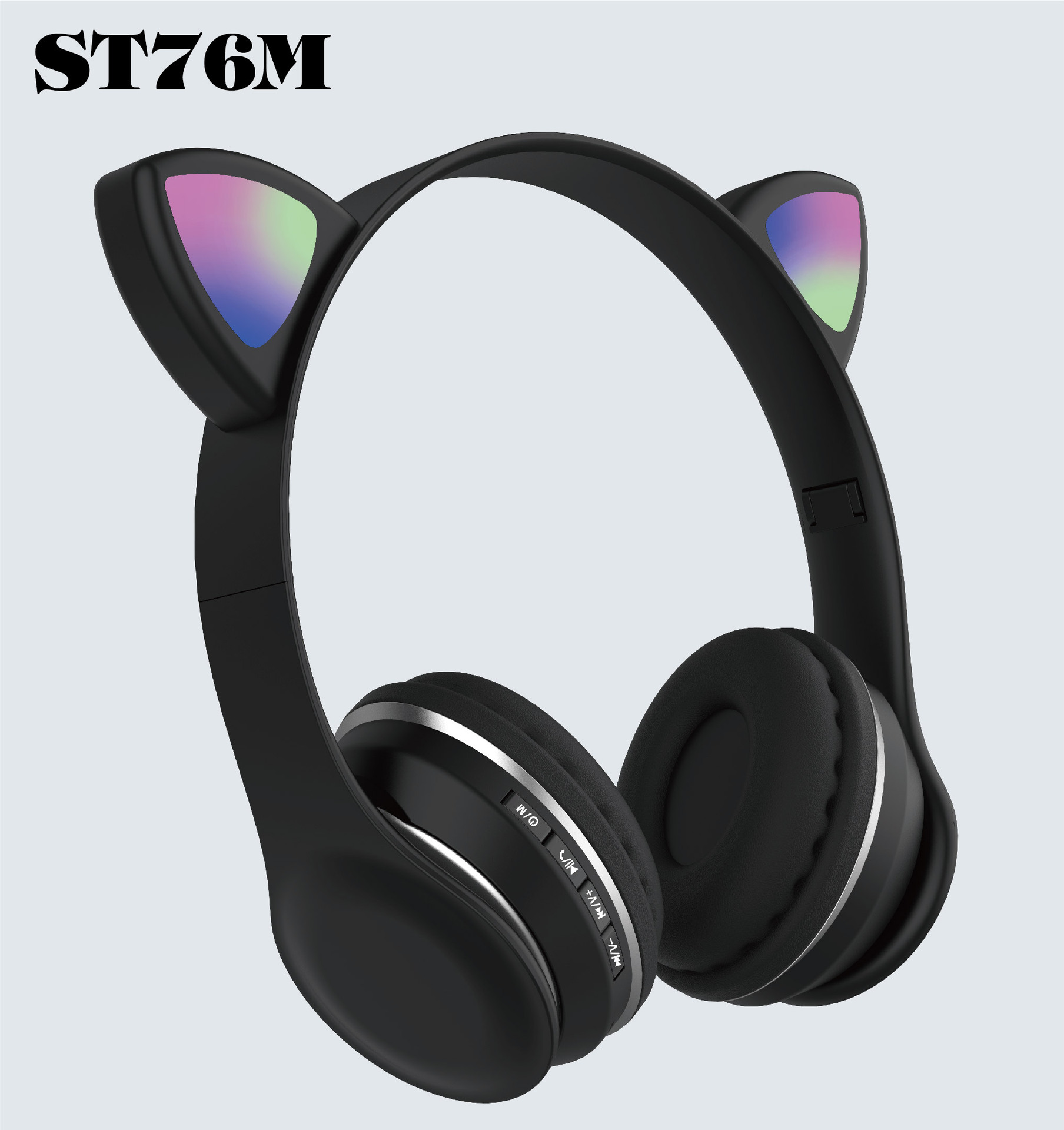 The new cross-border LED cat ear over-ear wireless Bluetooth headphones ST76M foldable sports and gaming headphones Specification image