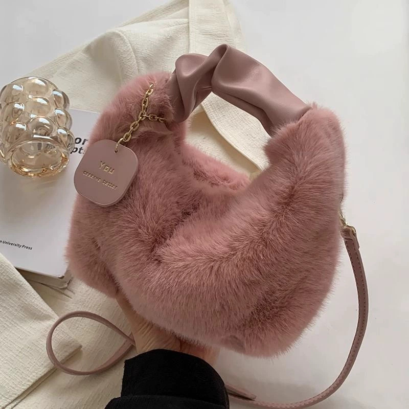 毛绒手提包包女2024新款时尚秋冬质感毛毛包百搭小众链条斜挎包详情18