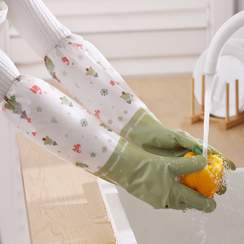 Winter extended dishwashing gloves Kitchen durable household cleaning waterproof washing clothes PVC dishwashing durable Strawberry thumbnail