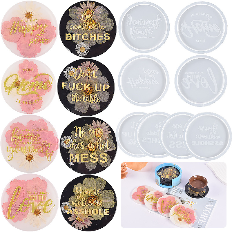 diy crystal resin, English letter blessing words, teasing words, coasters, cup holders, mirror silicone mold