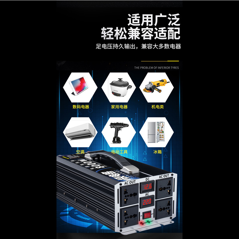 High Power Inverter 12V24v To 220V Electric Vehicle Battery 48V60v Truck On-Board Power Converter details Picture
