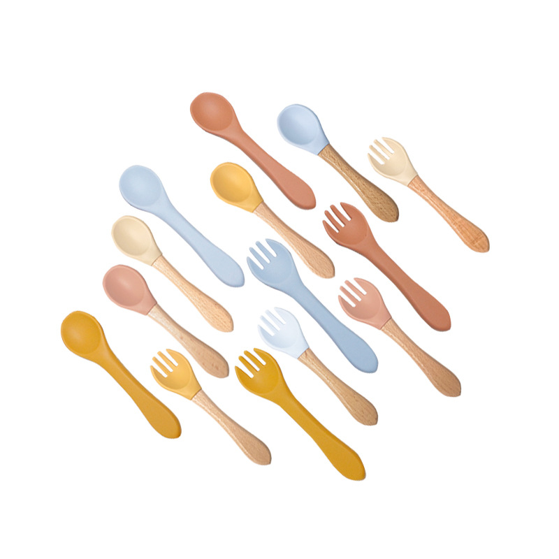 Food-grade silicone baby products, baby eating spoons, training water spoons, children's tableware, complementary food bowls, spoons and forks details Picture