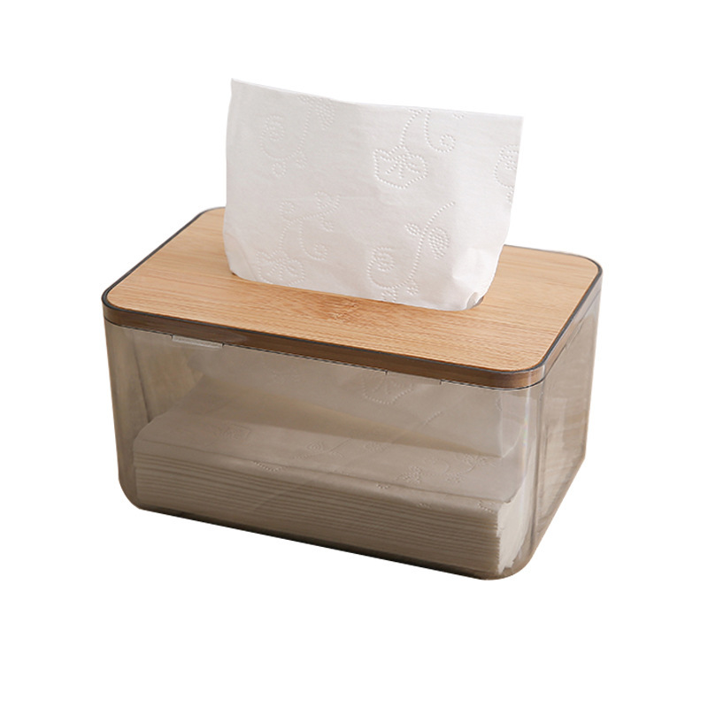 简约塑料竹盖/客厅餐厅创意/餐巾纸收纳盒/收纳盒白底实物图