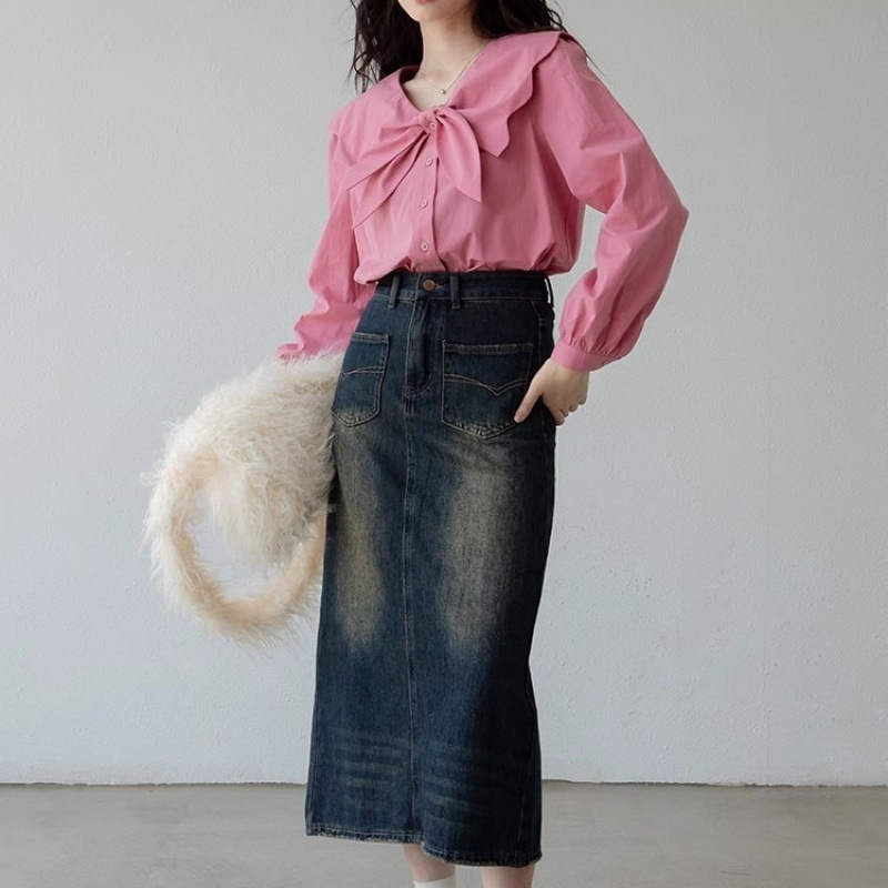 French retro long-sleeved shirt for women, new Spring 2024 Korean-style shirt, loose and versatile, petite slimming top Application Scenario