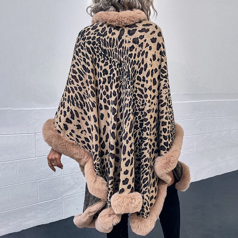 Aliexpress 2022 Autumn And Winter New Europe And The United States Cross-Border Fur Collar Cape Cardigan Amazon Leopard Cape Sweater Female Manufacturers Direct Sales Application Scenario