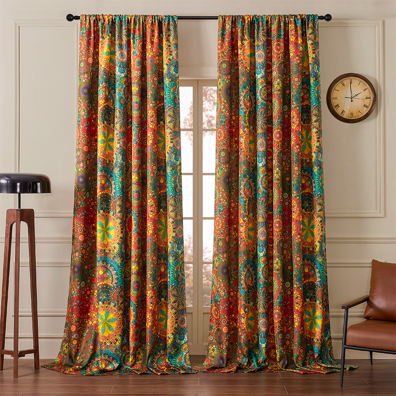 Cross-border trade thickened cotton and linen Bohemian-style polka dot printed bedroom blackout curtains, sun protection, heat insulation and sunshade fabric