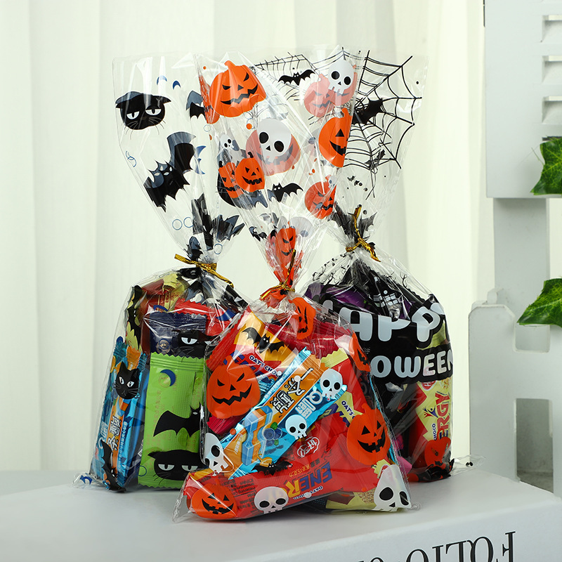 Stock new Halloween clear goody bag Cartoon pumpkin head Halloween party OPP flat mouth bag