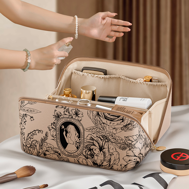 2024 New portable double-layer toiletry bag Makeup bag ins travel storage pu large skincare storage bag full figure