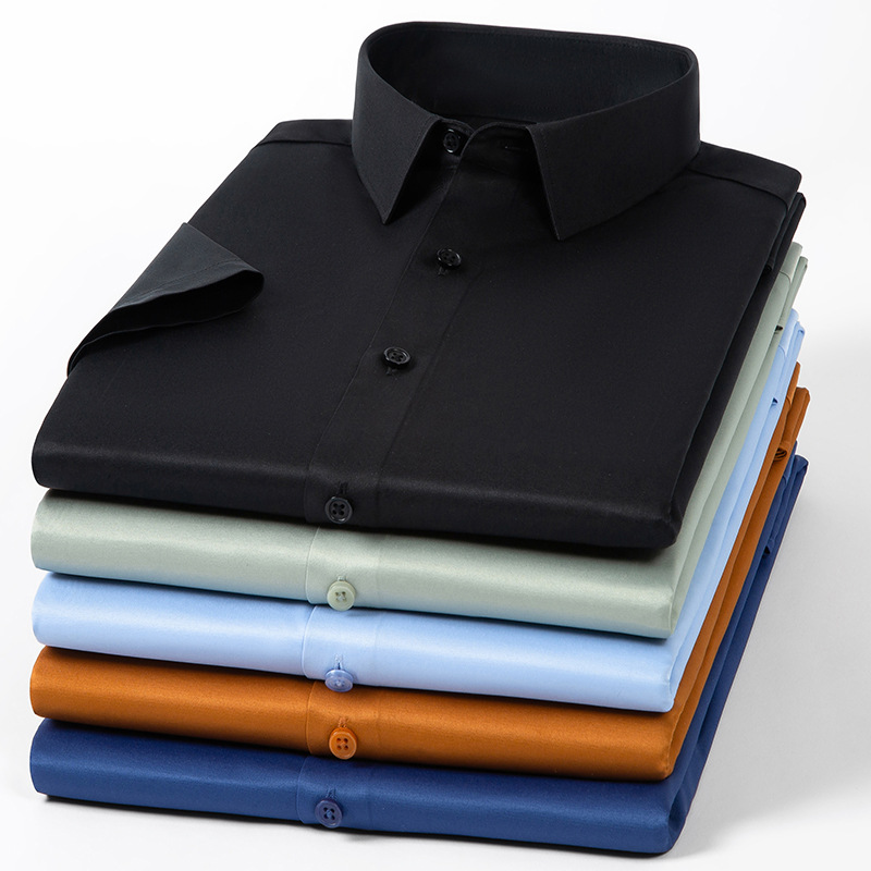 Summer imitation silk short-sleeved shirts for men's business casual professional wear, elastic, anti-wrinkle, no-iron, high-end look Specification image